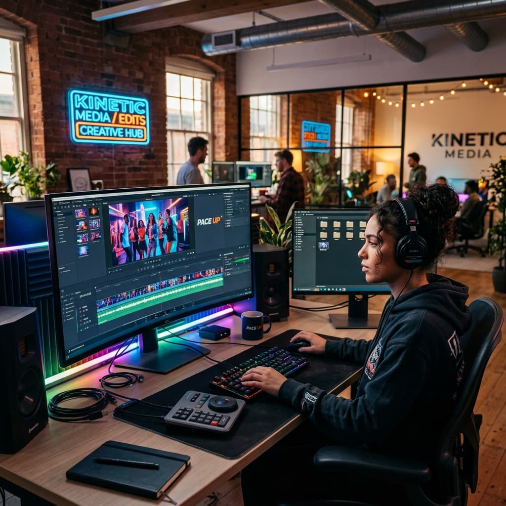Creative studio editing high quality video ads
